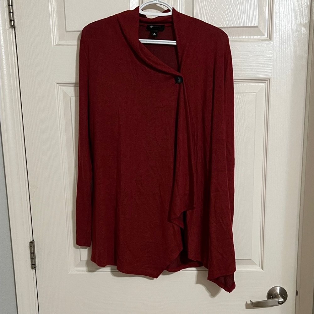 AB Studio Red Wrap Cardigan with Button Closure